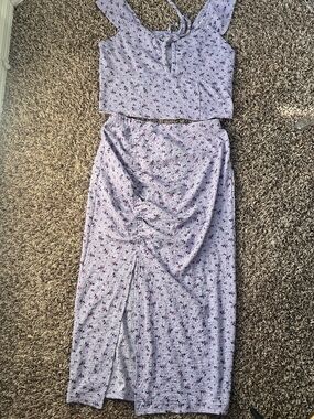 Lavender Floral Tie-Front Crop Top skirt set - SIZE MED